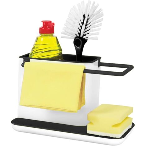 1 boîte de rangement pour ustensiles de cuisine, organisateur de plan de travail, porte-éponge, étagère de rangement pour produits d'entretien et égouttoir, accessoires de cuisine