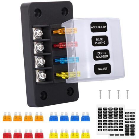 1 Boîte Fusibles 4 Voies, 12V, PBT Ignifuge, Cuivre Nickelé, Auto Bateau