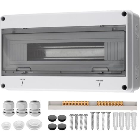 1 boîtier de distribution ip65, 18 modules, abs et pc ignifugé, porte transparente, pour jardin et extérieur