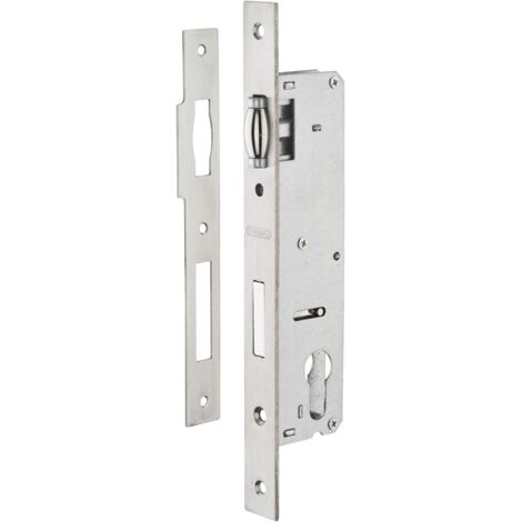1 boîtier de serrure, axe 30 mm, carré 8 mm, acier zingué, têtière inox, pour menuiserie métallique