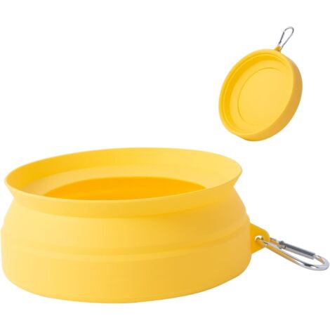 1 Bol en Silicone Pliable, Anti-débordement, avec Crochet en D, pour Voyage Chien et Chat, Jaune