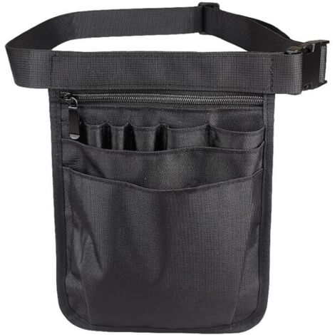 1 bolsa de herramientas multifunción con cinturón, bolsa de herramientas negra, bolsa de almacenamiento de accesorios de enfermera con cinturón ajustable, adecuada para enfermeras y jardineros