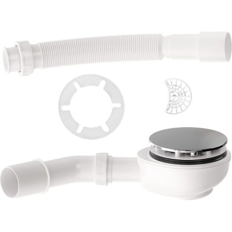 1 - Bonde De Douche - Siphon 90 Mm - Débit Élevé 37,2 L/min - Avec Filtre À Cheveux Et Stop-odeurs - Pour Receveur Plat - Chromé - 63x9 Cm