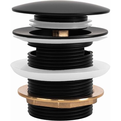 1 - Bonde de lavabo - Laiton - Fonction Click-Clack avec trop-plein - Pour salle de bain - Noir Mat - 6 cm