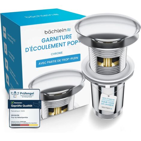 1 - Bonde Universelle - Valve Pop-up Chromée - Fonction Clic-clac avec Trop-plein - Pour Lavabo et Évier de Salle de Bain - Chrome - 1,25 Pouces