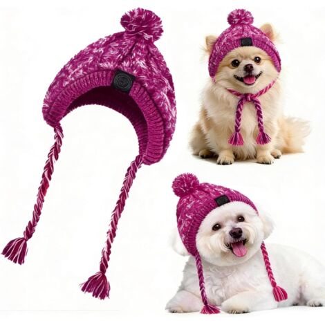 1 bonnet chien, fibre acrylique, tricoté avec tresse et pompon, trou pour oreille, hiver pour petit moyen grand chien chat