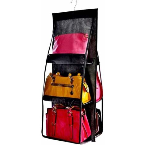 1 Borsa Portaoggetti in Tessuto Non Tessuto,Porta Borse da Armadio，Organizzatore Armadio, Scomparto Trasparente,Appendi Borse，per Appendere Nell'Armadio, Risparmio di Spazio (Nero)