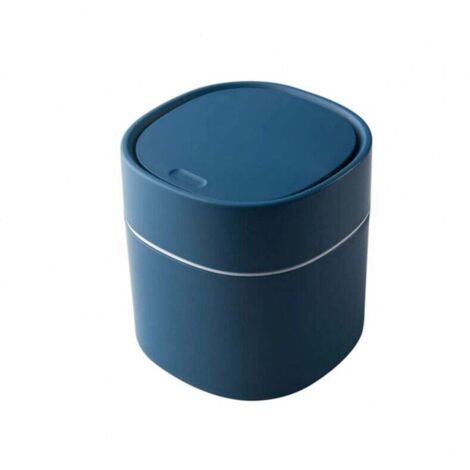 1 bote de basura de escritorio azul con tapa, mini bote de basura de plástico, pequeño bote de basura de escritorio para dormitorio, restaurante, baño, oficina, etc.