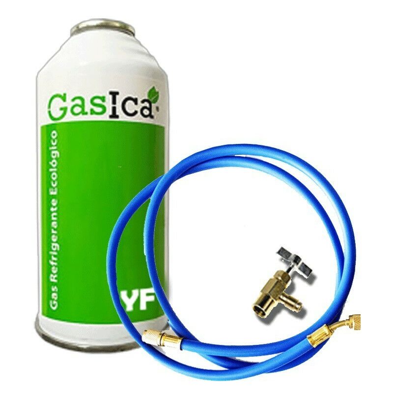 

Reporshop - 1 Botella Gas Ecologico Gasica YF 171gr + Valvula + Manguera Sustituto R1234YF Freeze Organico