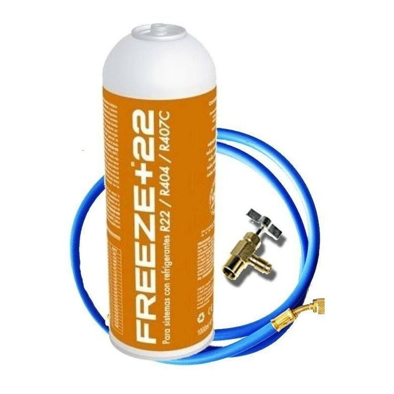 

Reporshop - 1 Botella Gas Ecologico Refrigerante Freeze +22 400Gr + Valvula + Manguera Organico Sustituto R22, R404, R407C