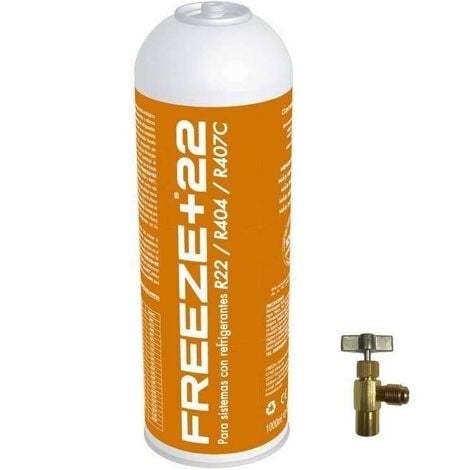 1 Botella Gas Ecologico Refrigerante Freeze +22 400Gr + Valvula Organico Sustituto R22, R404, R407C
