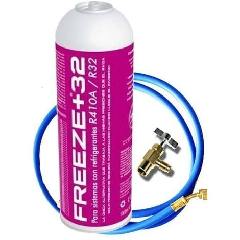 main image of "1 Botella Gas Ecologico Refrigerante Freeze Organico +32 350Gr + Valvula + Manguera Sustituto R32, R410A"