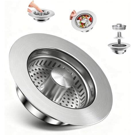 1 Bouchon Évier Pop-Up Acier Inoxydable 3 En 1 Filtre Anti-Odeur Pour Trou 70-86mm Cuisine