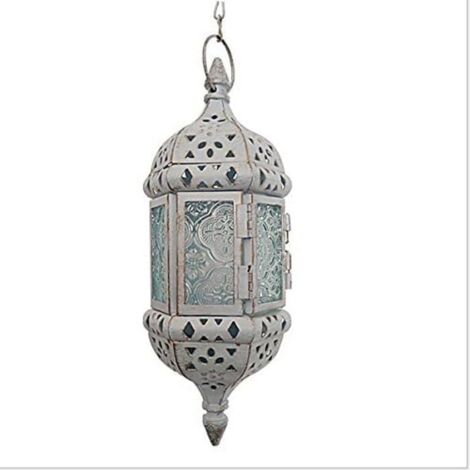 1 bougeoir creux en métal vintage, lanternes de mariage, lanternes marocaines suspendues, chandelier de Noël, or blanc avec chaîne