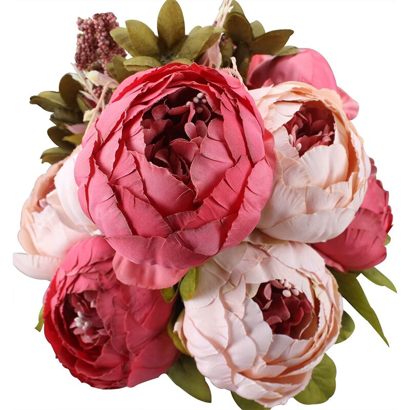 1 bouquet de fausses fleurs Vintage artificielle pivoine fleurs en soie mariage décoration de la maison rose foncé