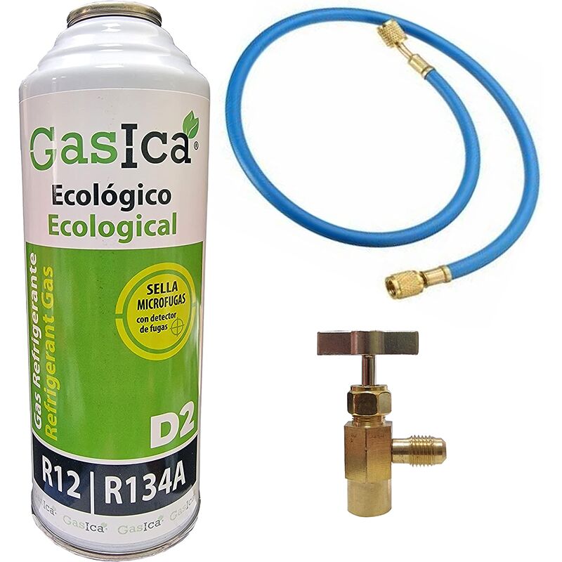 1 bouteille de gaz écologique D2 226g + vanne + tuyau de substitution R12, R134A Freeze Organic