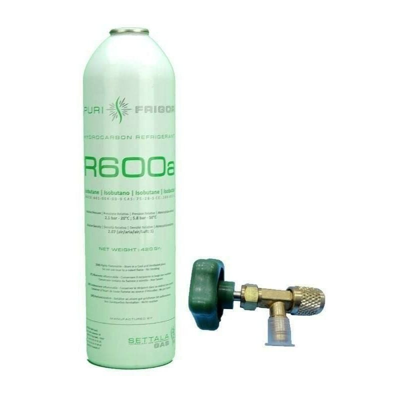 1 R600 Bouteille de gaz réfrigérant + soupape d'isobutane 420gr