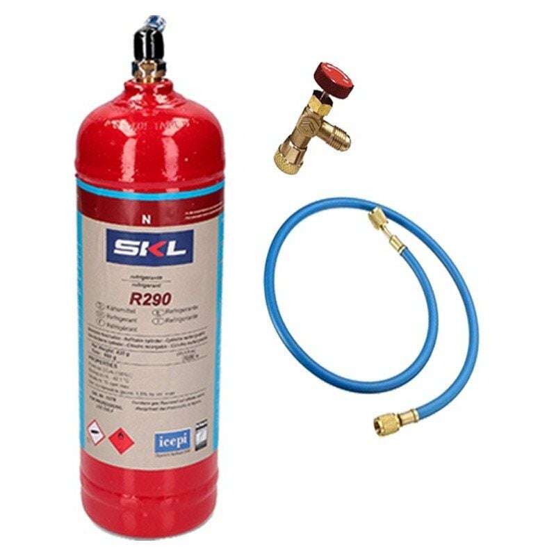 1 bouteille de gaz réfrigérant R290 + tuyau + vanne 370gr Propane