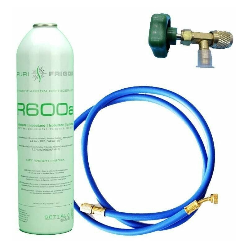 1 R600 Bouteille de gaz réfrigérant + tuyau + vanne isobutane 420gr