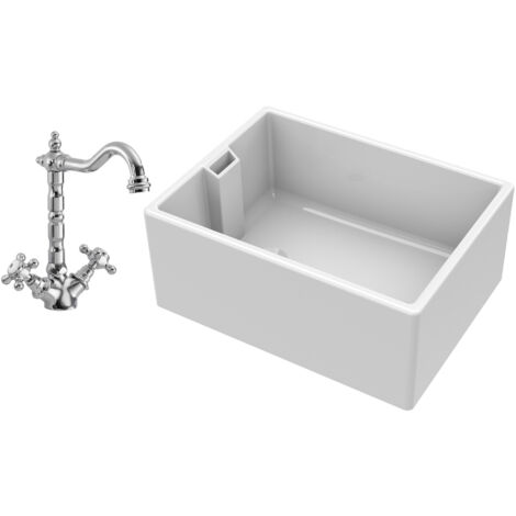 1 Bowl Fireclay Belfast Kitchen Sink & French Classic Mono Sink Mixer Tap