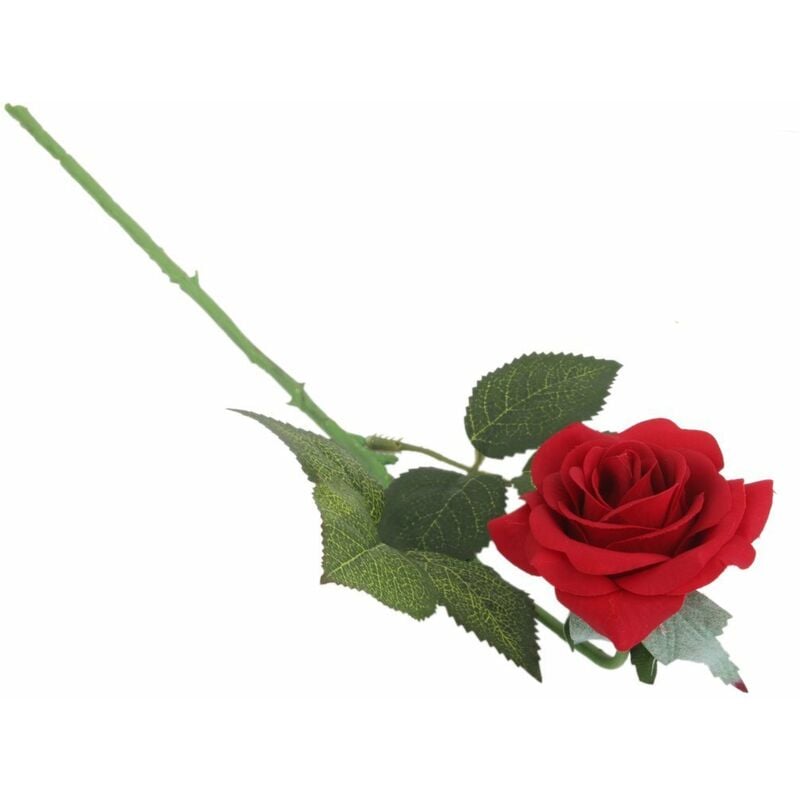 1 Branche Realiste Rose Artificielle Fleur de Mariage Decor De la Maison Artisanat - Rouge