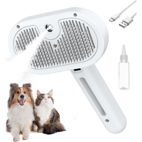 1 Brosse à vapeur 3-en-1, réservoir d'eau, picots en gel, démêlage doux pour chien et chat
