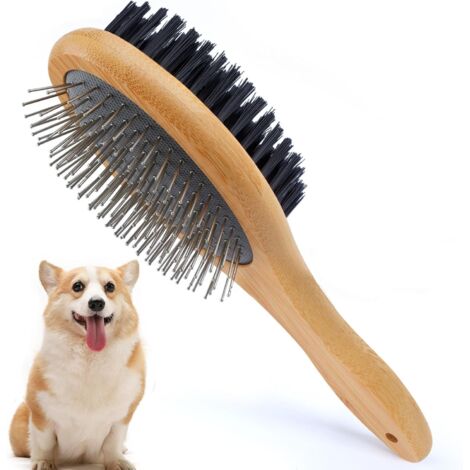 1 Brosse Chien Et Chat Double Face Peigne Poils Longs Court Massage Bambou