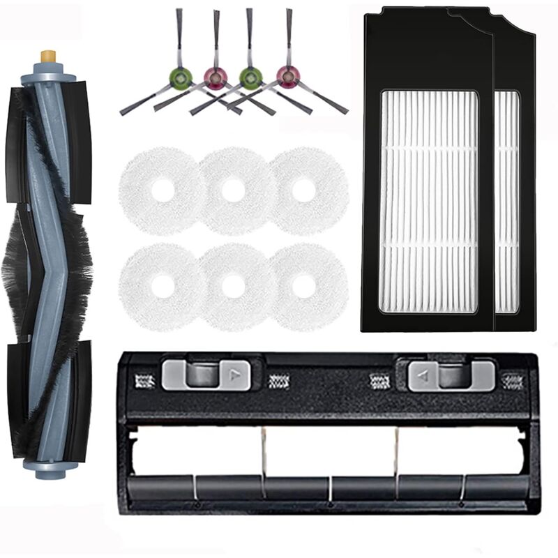 Alovez - 1 brosse rouleau + 4 brosses latérales + 2 filtres + 6 chiffons de nettoyage + 1 housse de brosse à rouleau pour aspirateur Ecovacs Deebot