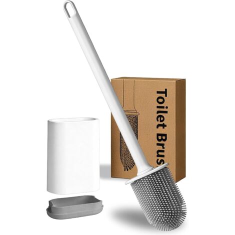 1 Brosse WC Silicone Tête Plate Flexible Support Mural Sans Perçage Séchage Rapide Salle de Bain