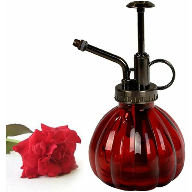Xinuy - 1 brumisateur arrosoir vintage en verre et laiton avec pompe sur le dessus, pour fleurs de bonsaï, style rétro 8X9X16cm rouge