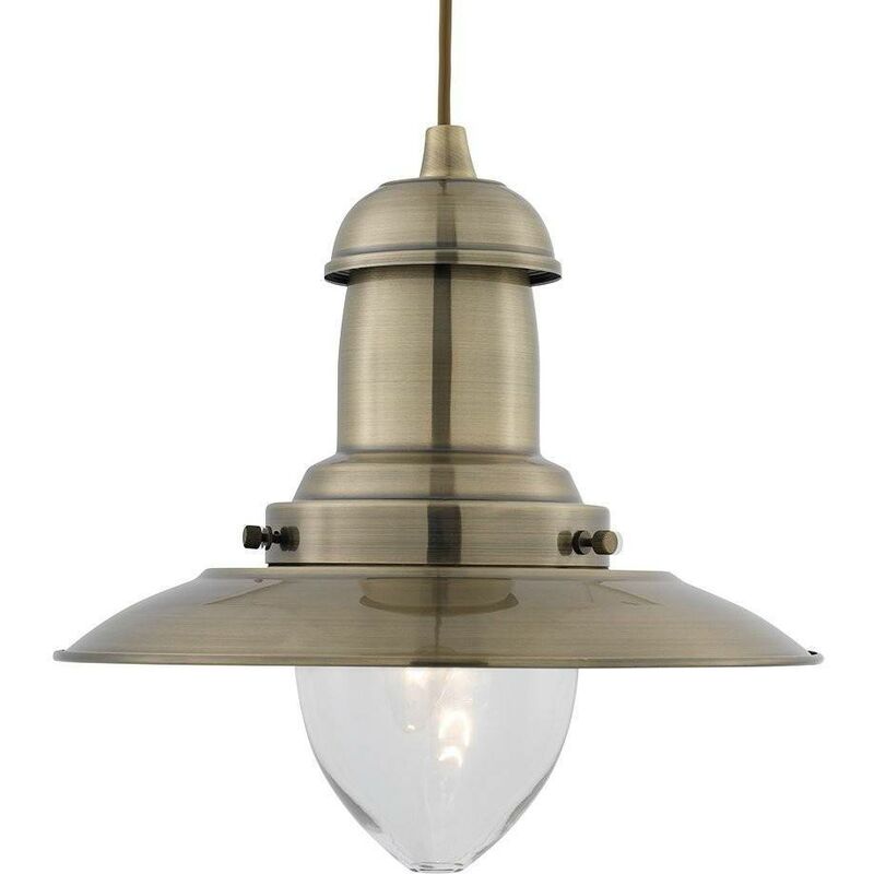 Fisherman - 1 Light Dome Ceiling Pendant Antique Brass, Clear Glass Medium, E27 - Searchlight