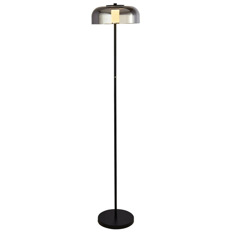 Frisbee 1 Light Led Floor Lamp, Matt Black With Smoked Glass - Searchlight