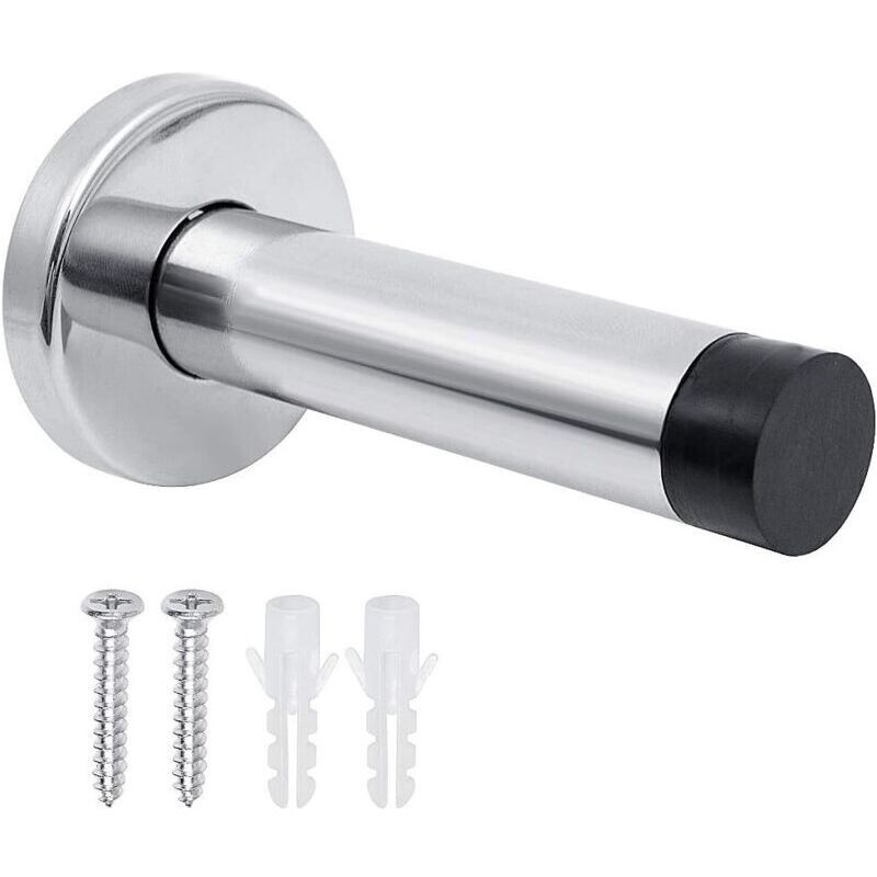 1 Butée de porte avec tampon en caoutchouc en acier inoxydable à fixation murale avec vis de montage et chevilles – 95 cm