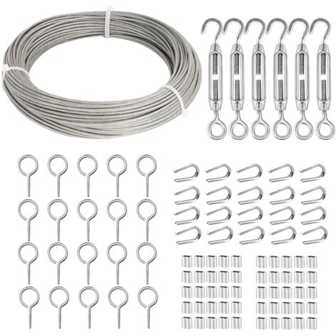 1 - Câble Acier Inoxydable - Kit Fil Jardin - Support Plantes Grimpantes - Suspension Guirlandes Lumineuses - Extérieur Intérieur - Argent - 30M x 2mm