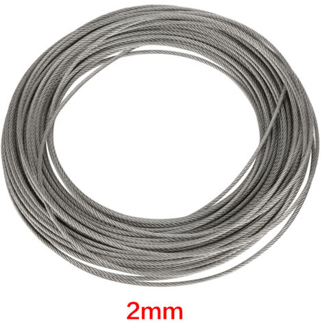 1 câble en acier inoxydable 304 de 20 m, fil d'acier dur de 2 mm pour la pêche et le levage