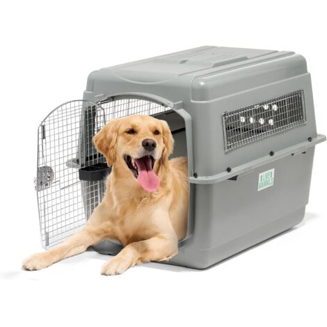 1 Caisse de transport pour chien,grille métallique,serrure de sécurité,gobelet inclus,norme IATA,pour animaux de 32-41 kg
