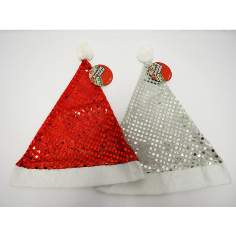 Cappello Di Natale.1 Cappello Di Babbo Natale 39x28cm Con Pailettes Assortito Regalo Natale Deco 663298