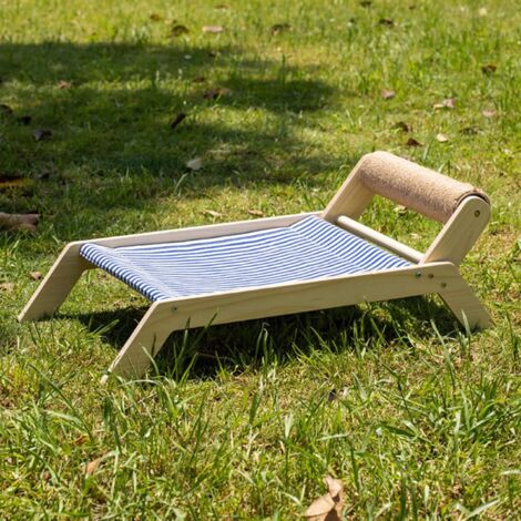 1 Chaise de plage pour chat, hamac surélevé en bois, grattoir en sisal, pieds antidérapants, intérieur