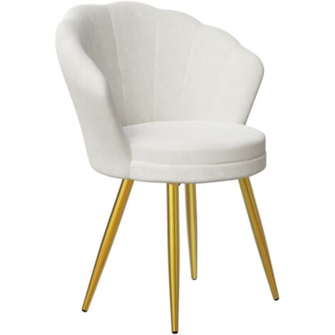 1 chaise de salon ergonomique, chaise de salle à manger rembourrée en velours, chaise de maquillage de chambre confortable avec dossier haut, cadre en métal doré, chaise d'étude Blanc
