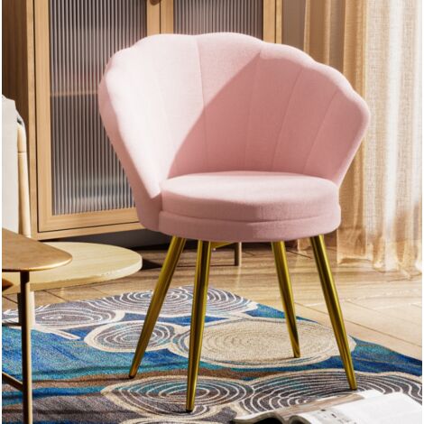 1 chaise de salon ergonomique, chaise de salle à manger rembourrée en velours, chaise de maquillage de chambre confortable avec dossier haut, cadre en métal doré, chaise d'étude rose