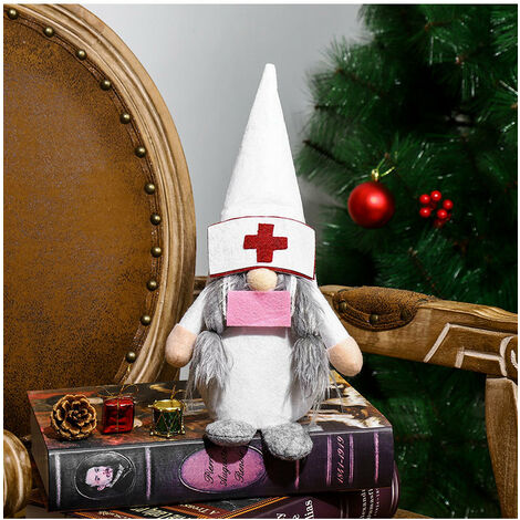 1 chapeau blanc masque rose fournitures de décoration de Noël médecin infirmière poupée de Noël sans visage ornement poupée de Noël