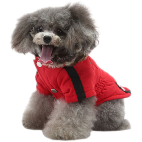 1 chapeau en peluche rouge pour chien, manteau d'hiver rembourré en coton, poitrine et dos