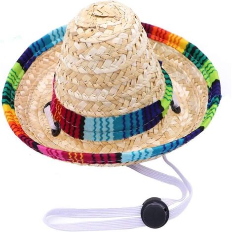 1 Chapeau, Sombrero, Paille, Réglable, Cordon élastique, Bordure colorée, Chien, Chat, Fête, Halloween, Noël