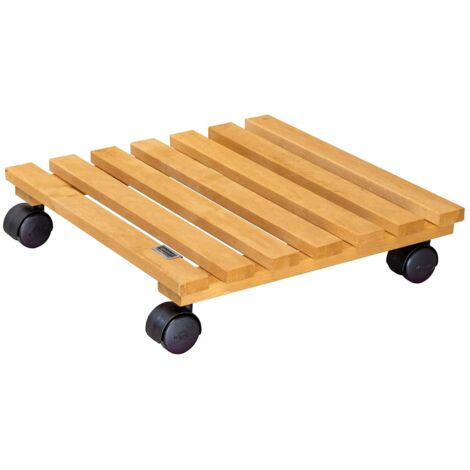 1 Chariot De Plantes, Bois Massif FSC, 4 Roulettes, Charge 100 Kg, Intérieur