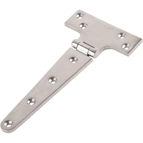 1 Charnière en T, Acier inoxydable 316, Surface polie miroir, Pour portes de jardin, abris, armoires