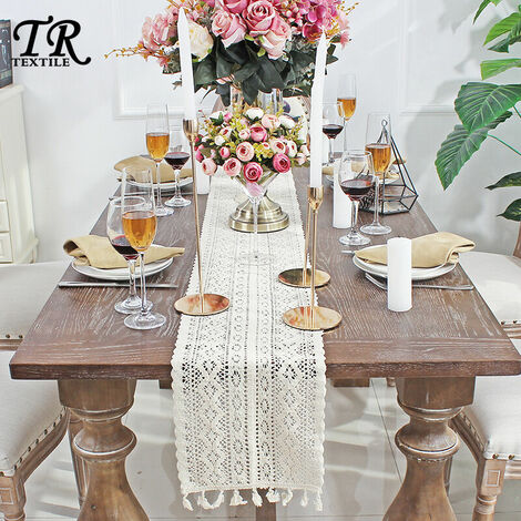 1 chemin de table toile de jute dentelle 160 x 24cm , centre de table, Mariage Vintage Rustique Jardinage Décorations