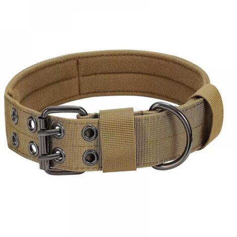 1 collar acolchado ajustable marrón militar para perro, talla XL (51-65), de nailon con hebilla de metal para adiestramiento de perros medianos y grandes.