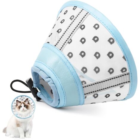 1 - Collerette Chat - Tissu Respirant - Anti Léchage Et Anti Grattage - Ajustable Avec Fermeture Auto-agrippante Pour Chats En Convalescence Bleu L 25x30cm