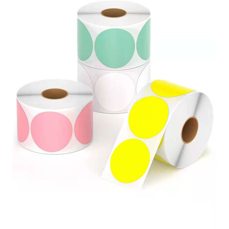 PESCE 1" Color Circle Thermal Sticker Label, Self-Adhesive Round Direct Thermal Label, Thermal Sticker for DIY Logo Design, QR Code, Name Tag, Inventory-White Pink Green Yellow, 2000 Labels/4 Rolls