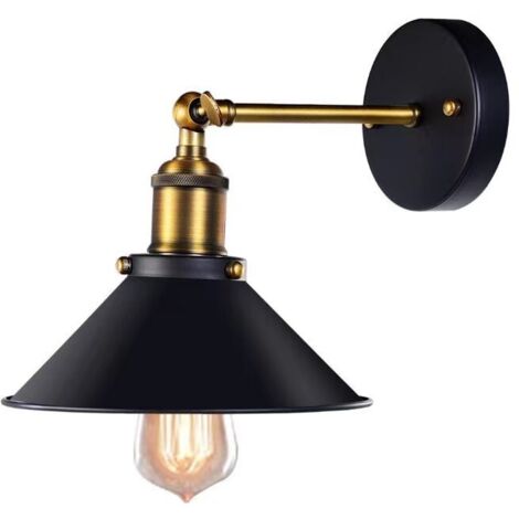 1 confezione da parete industriale in stile Edison, lampada da soffitto in metallo, lampada da soffitto retrò con rotazione di 180 gradi - 220 mm, nero (senza lampadine)